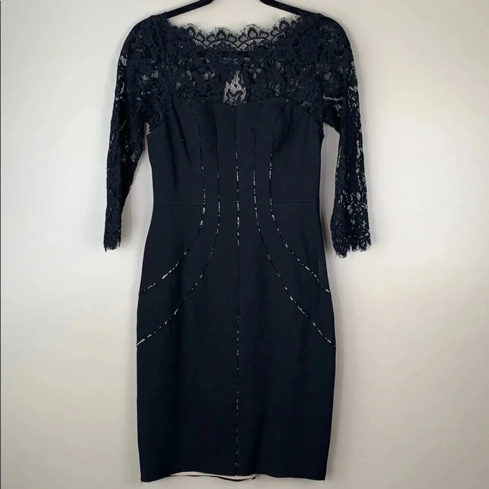 Aidan Mattox black lace sheath dress sz 4